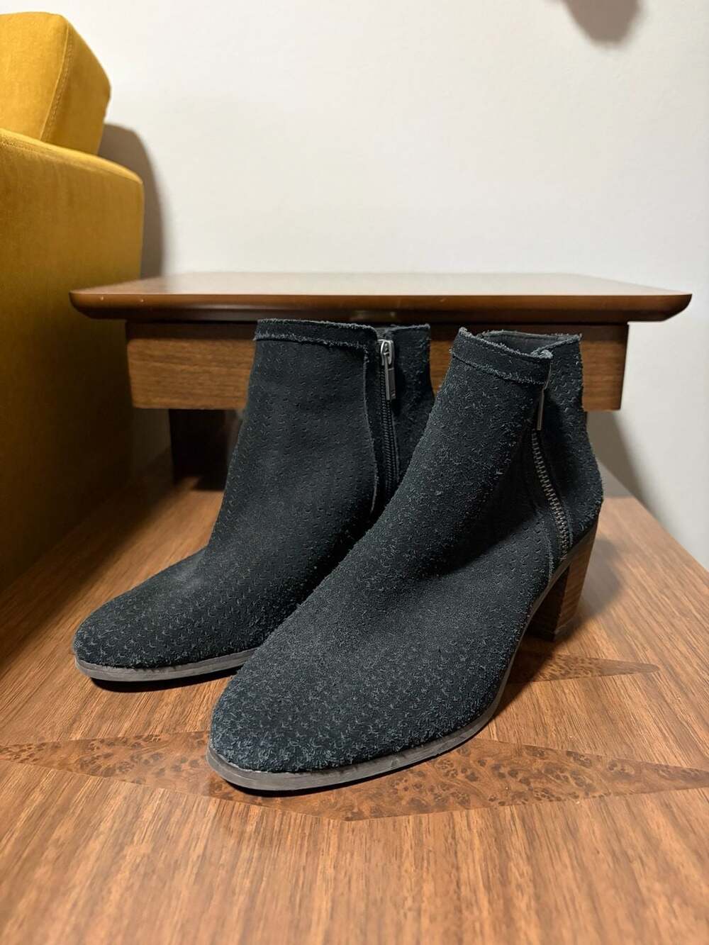 Lucky Brand Pagira Black Perforated Suede Ankle Booties Size 7.5M